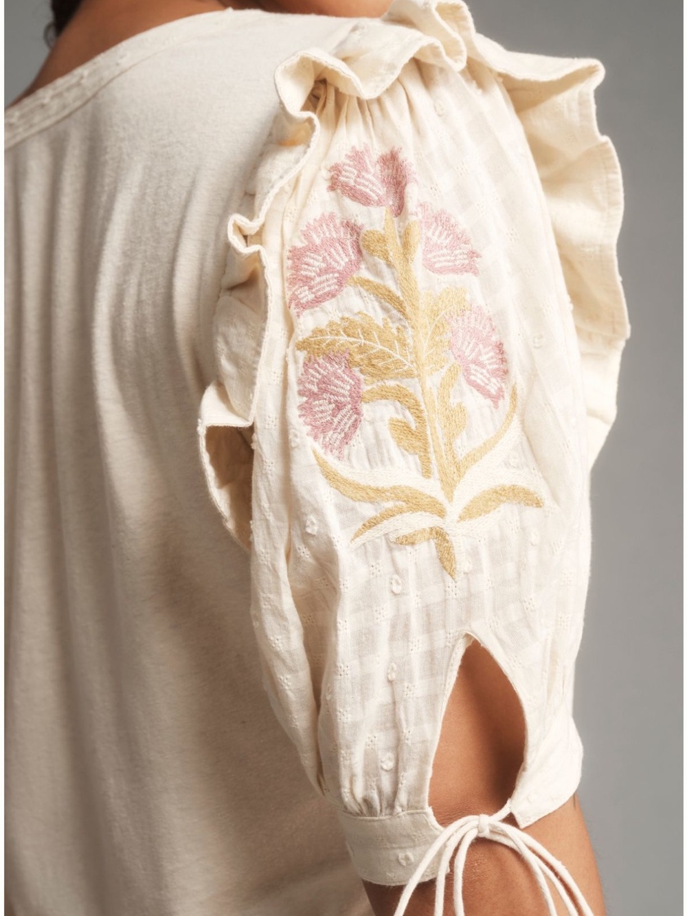 Anthropologie Embroidered Puff-Sleeve Top Size XL - Picture 4 of 9